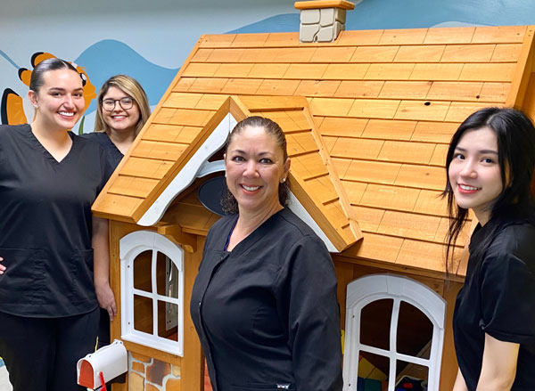 Staff members working